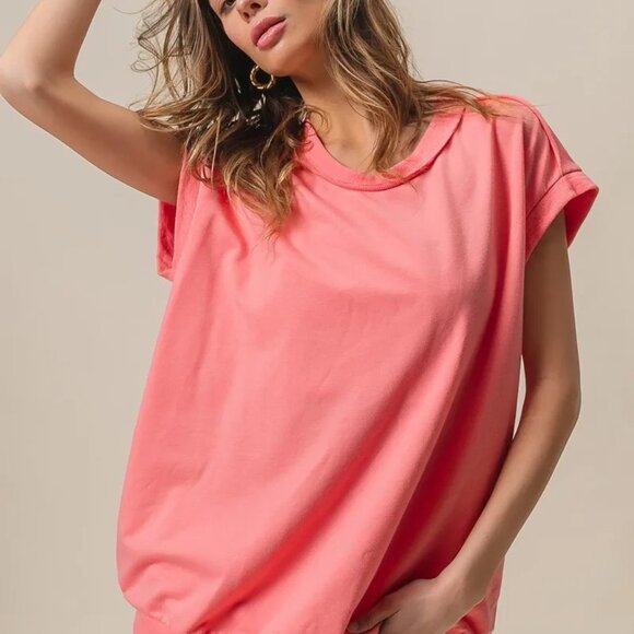 BiBi French Terry Drop Shoulder Basic Top - Picture 16 of 16